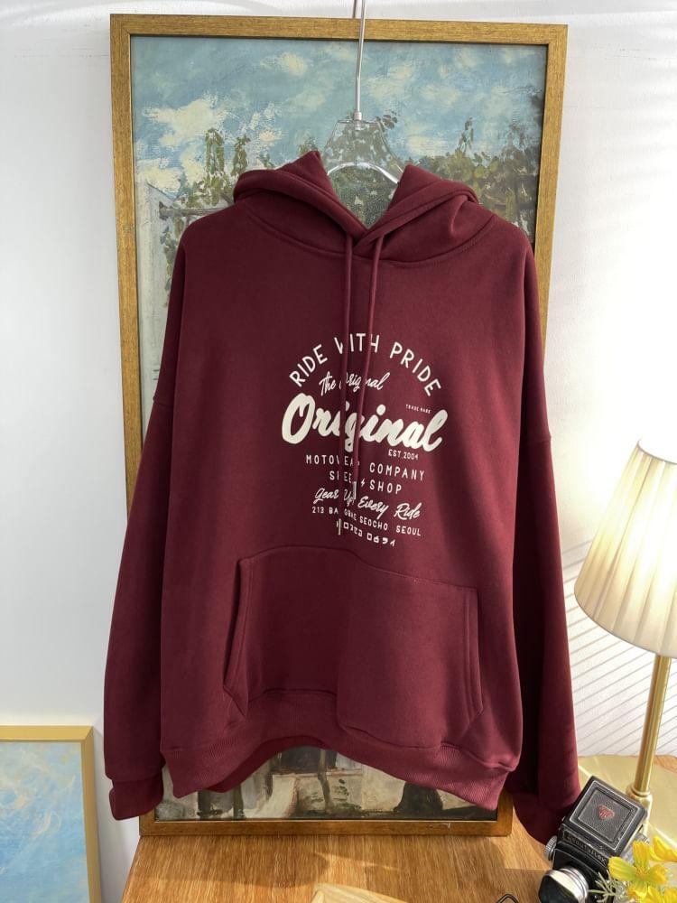 Lettering Print Drawstring Hoodie Product Image