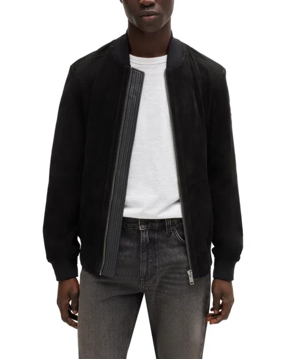 Boss By  Men's Suede Bomber Jacket In Black product image