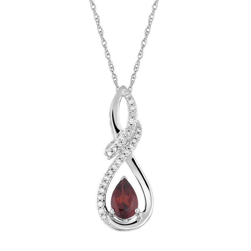 10k White Gold Garnet  & Diamond Accent Drop Pendant Necklace, Womens 10k Whgold Product Image