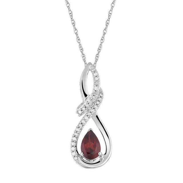 10k White Gold Garnet  & Diamond Accent Drop Pendant Necklace, Womens 10k Whgold Product Image