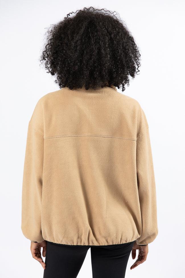 Outside The Box Beige Contrast Trim Fleece Pullover Product Image