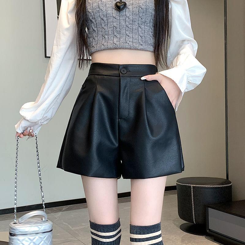 High Waist Faux Leather Shorts Product Image