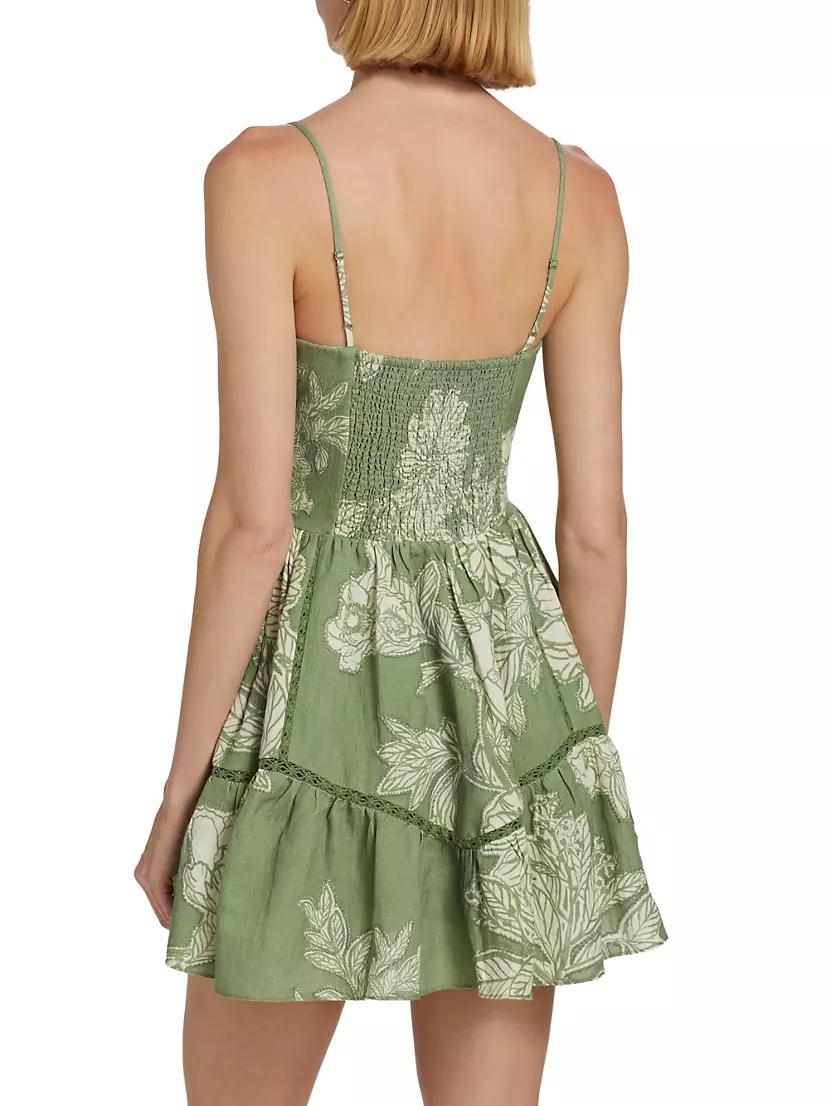 Floral Cotton-Linen Sleeveless Minidress Product Image