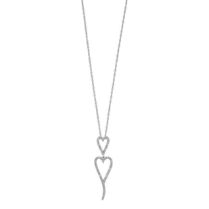 Sterling Silver 1/10 Carat T.W. Diamond Double Heart Pendant Necklace, Womens Product Image