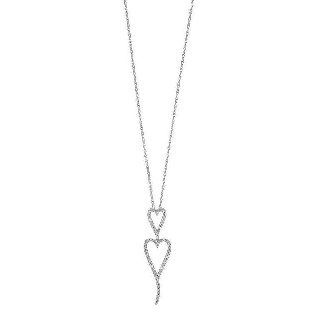 Sterling Silver 1/10 Carat T.W. Diamond Double Heart Pendant Necklace, Womens White Product Image