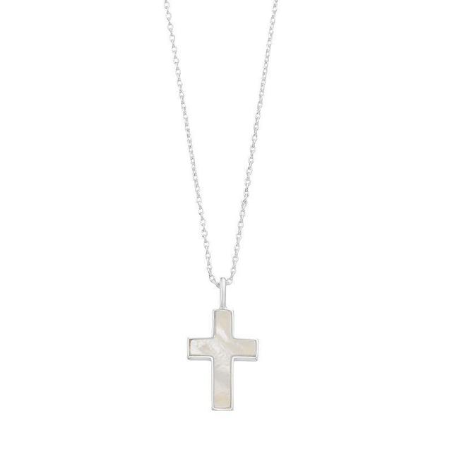 City Luxe Fine Silver Plated Mother-of-Pearl Cross Pendant Necklace, Womens, Silver Tone Product Image