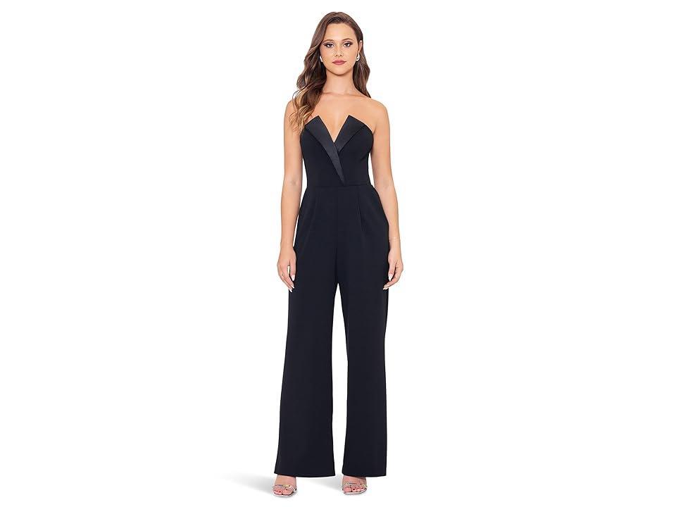 Betsy & Adam Long Jumsuit Strapless Tuxedo Black) Women's Dress Product Image