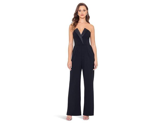 Betsy & Adam Long Jumsuit Strapless Tuxedo Black) Women's Dress Product Image