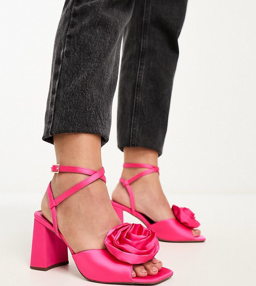 ASOS DESIGN Wide Fit Heather corsage mid heeled sandals Product Image