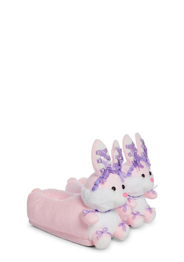 Plush Rabbit Slippers-Pink Product Image