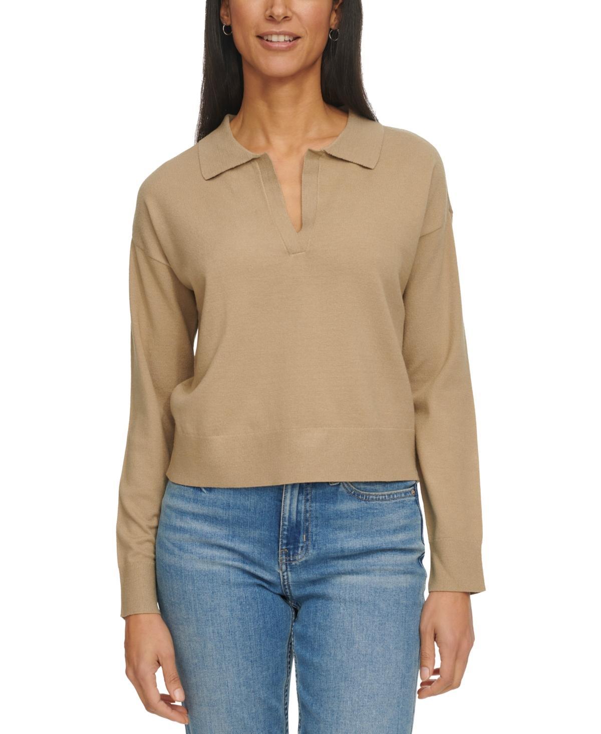 Calvin Klein Jeans Womens Long Sleeve Polo Collar Top Product Image