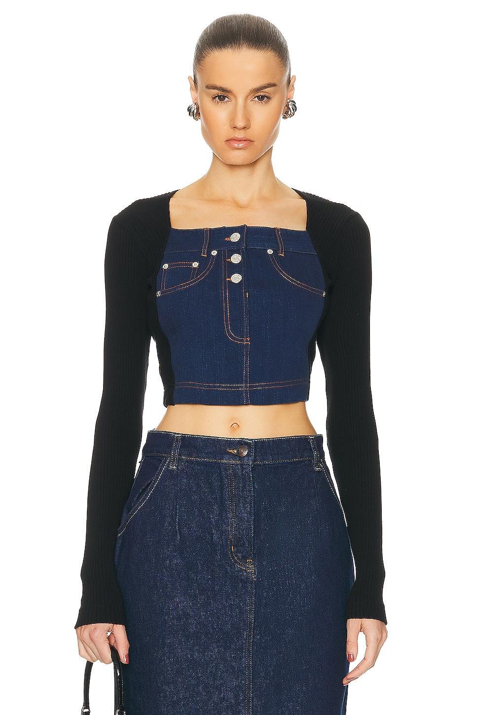 Moschino Jeans Recycled Cotton Rib Top in Blue Product Image