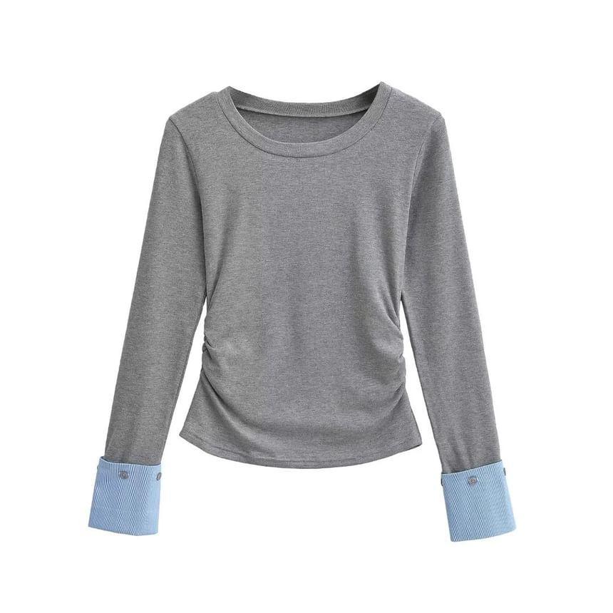 Mock Two-Piece Long-Sleeve Crewneck Tee Product Image