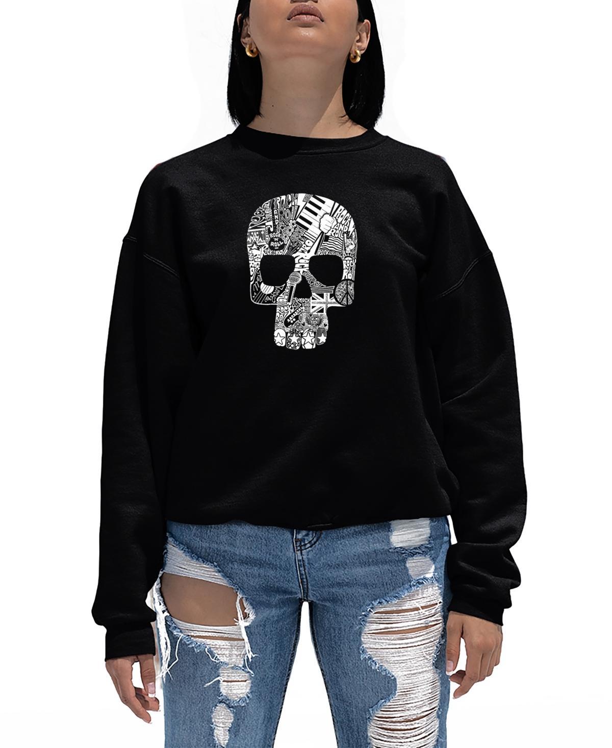 La Pop Art Womens Rock and Roll Skull Word Art Crewneck Sweatshirt Product Image