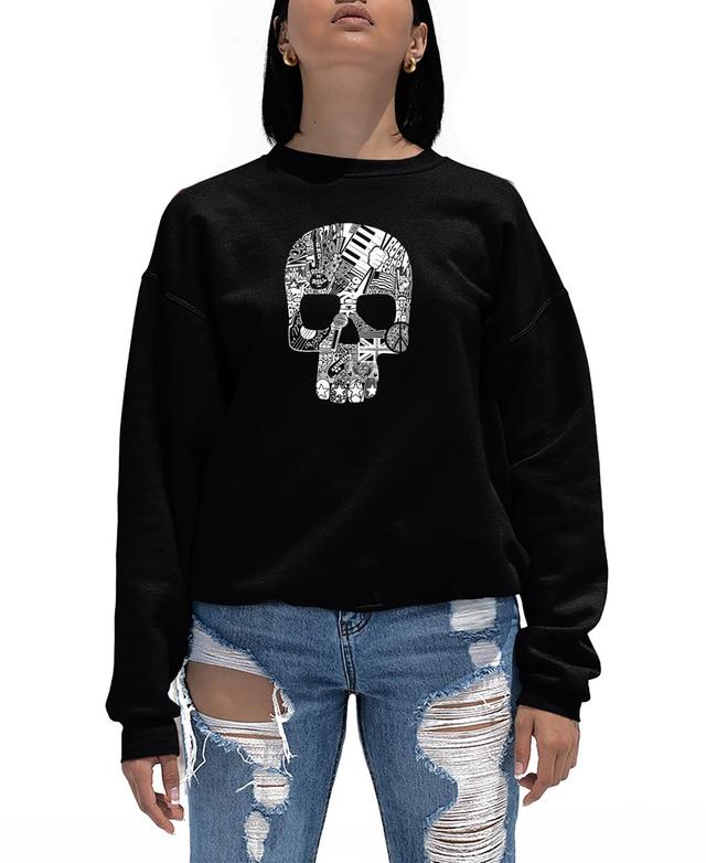 La Pop Art Womens Rock and Roll Skull Word Art Crewneck Sweatshirt Product Image