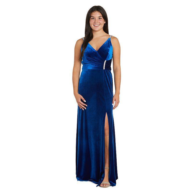 Womens Nightway Stretch Velvet Faux Wrap Evening Gown product image