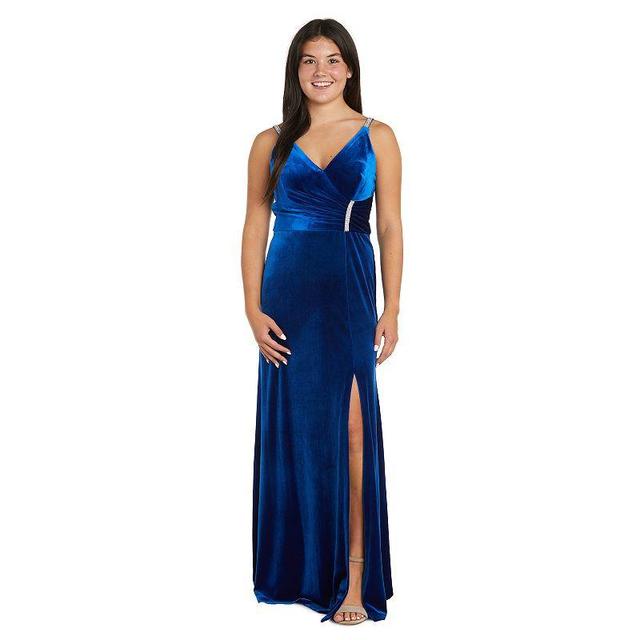 Womens Nightway Stretch Velvet Faux Wrap Evening Gown Product Image