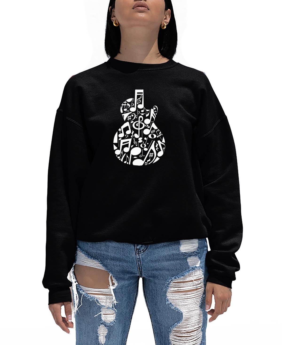 La Pop Art Womens Music Notes Guitar Word Art Crewneck Sweatshirt Product Image