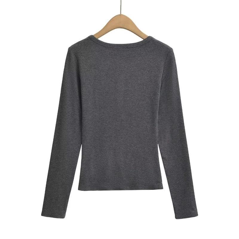 Long Sleeve Henley Plain Tee Product Image