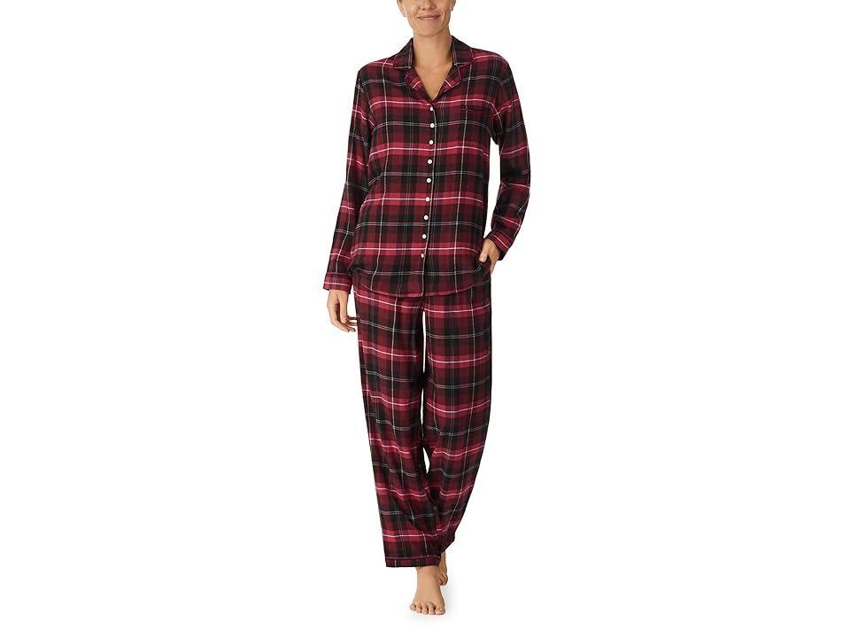 Eileen West Flannel Notch Collar PJ Plaid) Women's Pajama Sets Product Image