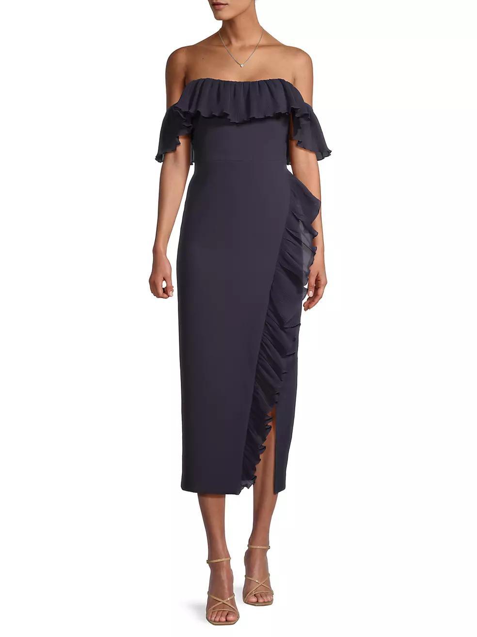 Aldave Off-The-Shoulder Ruffled Midi-Dress Product Image