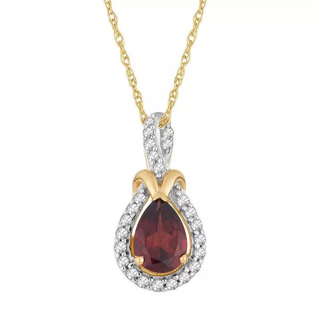 10k Gold Garnet & 1/6 Carat T.W. Diamond Halo Pendant Necklace, Womens Red Product Image