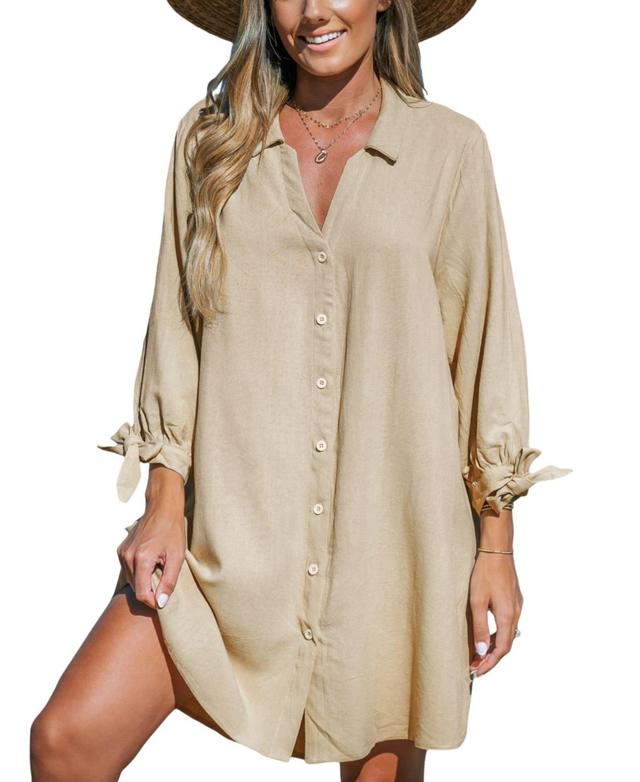 Womens V-Neck Button Front Cover-Up Dress Product Image