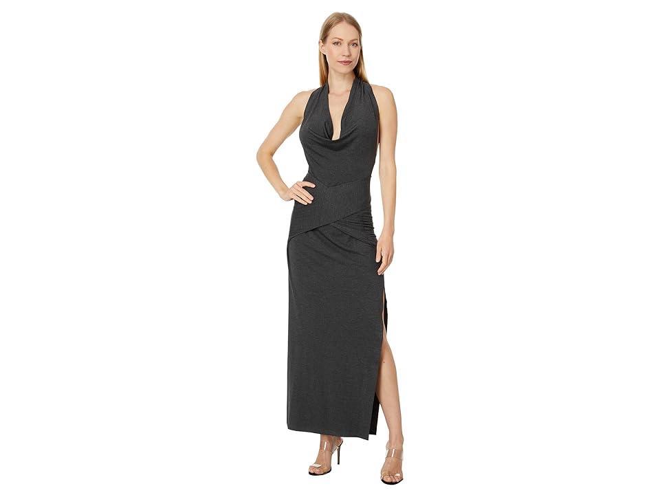 Norma Kamali Neeta Tie Front Side Slit Gown (Dark Grey) Women's Dress Product Image