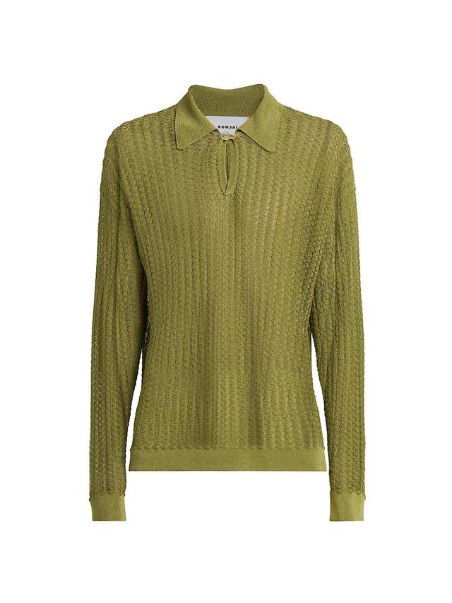 Mens Open-Knit Oversized Polo Sweater Product Image