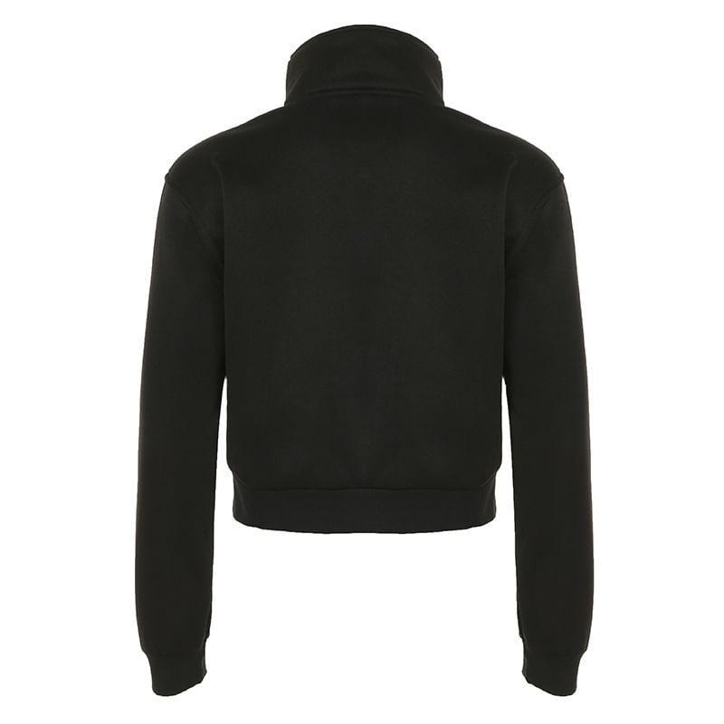 Stand Collared Plain Zip Up Cropped Jacket Product Image