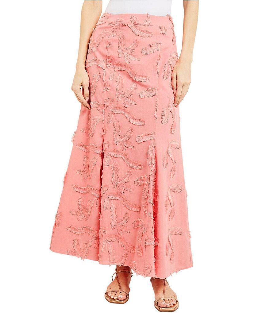 MISOOK Woven Fringe Floral Applique Pleated A-Line Coordinating Maxi Skirt product image