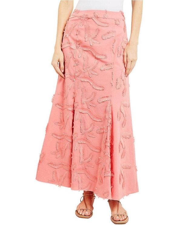 MISOOK Woven Fringe Floral Applique Pleated A-Line Coordinating Maxi Skirt Product Image