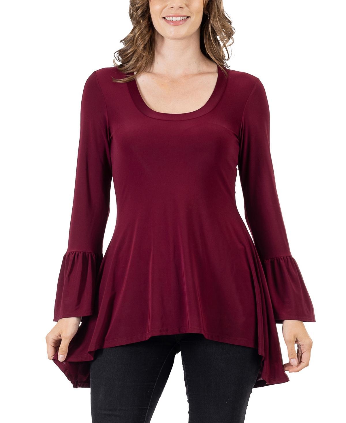 24seven Comfort Apparel Womens Long Bell Sleeve High Low Tunic Top Product Image