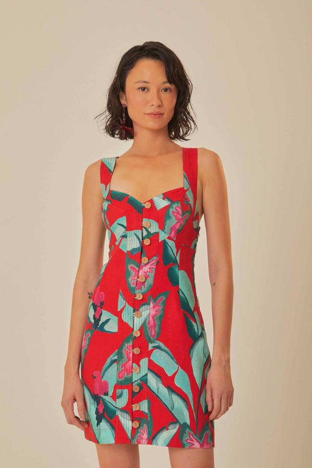 Red Summer Foliage Mini Dress, SUMMER FOLIAGE RED / S Product Image