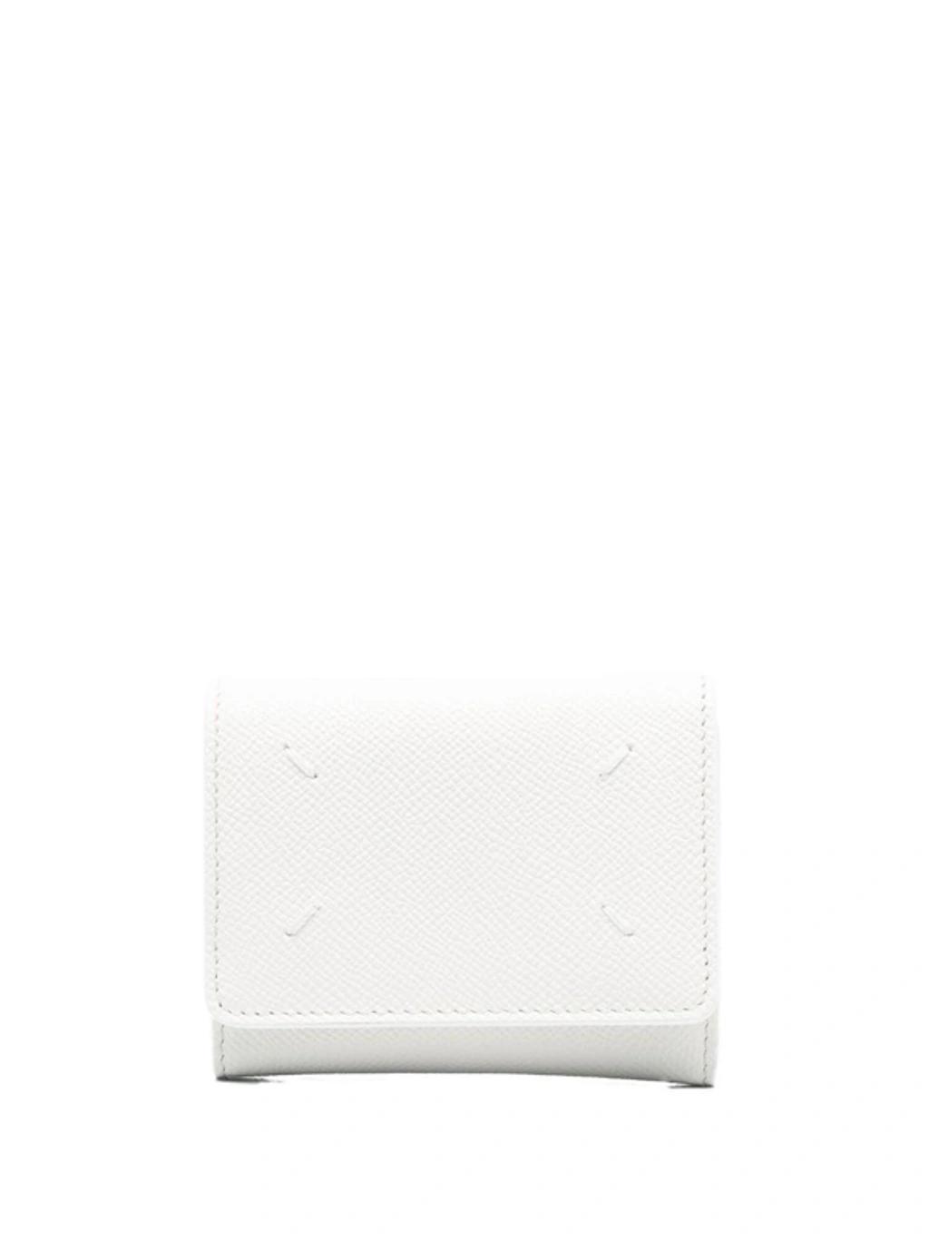 Tri-fold Leather Wallet In White Product Image