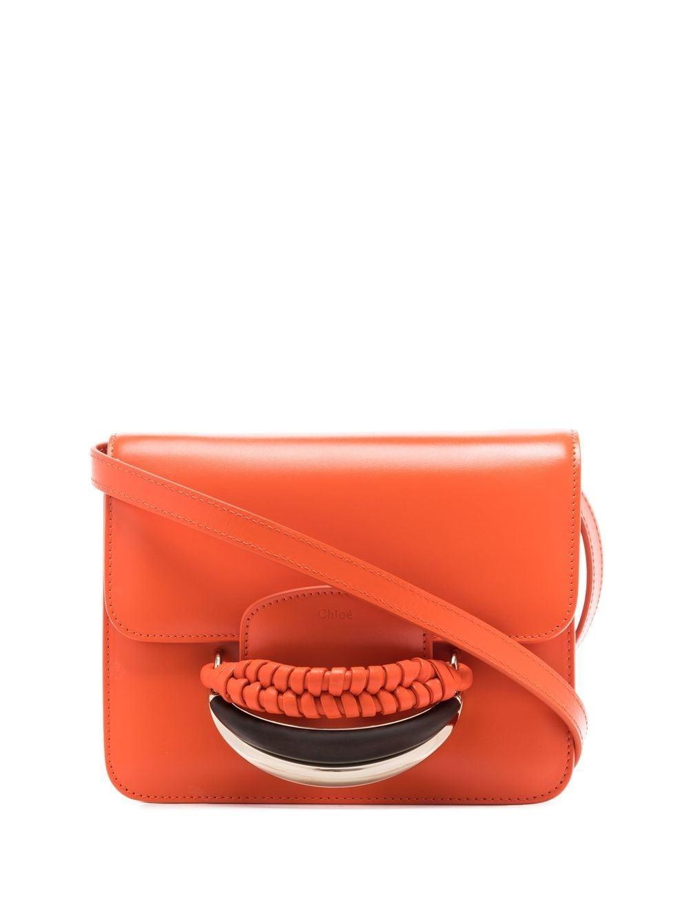 Kattie Crossbody Bag In Calf Leather With Braided Detail In Orange Product Image