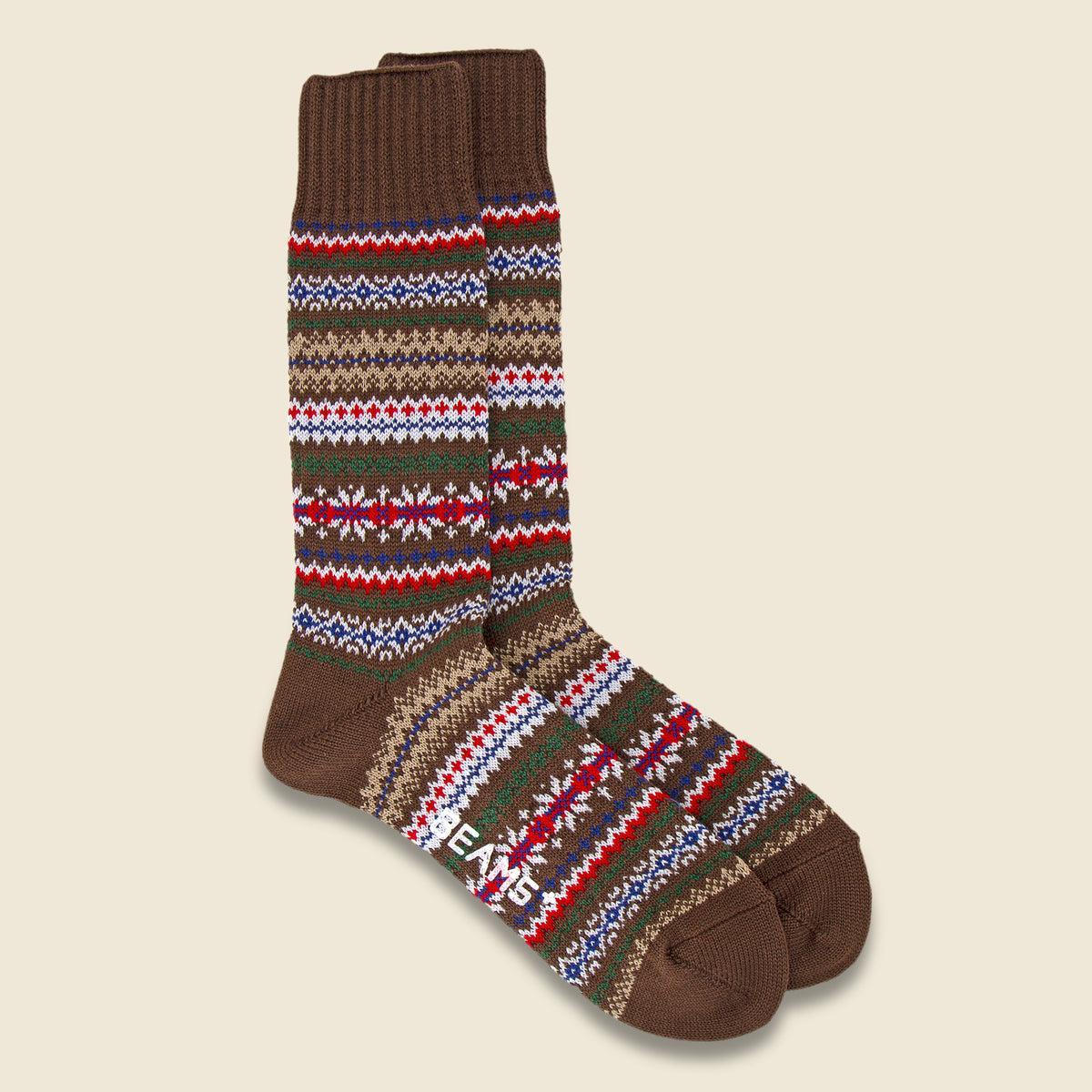 Fair Isle Socks - Brown Product Image