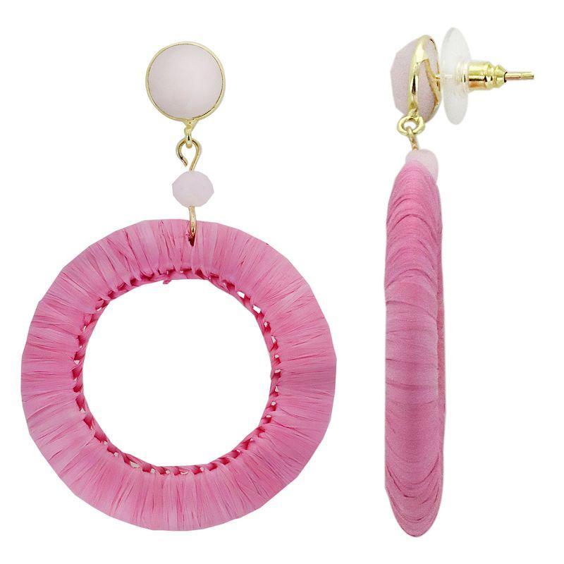 PANNEE BY PANACEA Gold Tone Raffia Wrapped Open Circle Drop Earrings, Womens, Pink Product Image