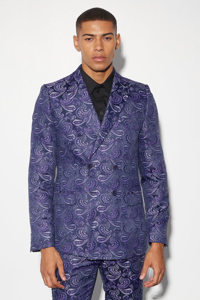 Slim Double Breasted Paisley Jacquard Blazer | boohooMAN USA Product Image