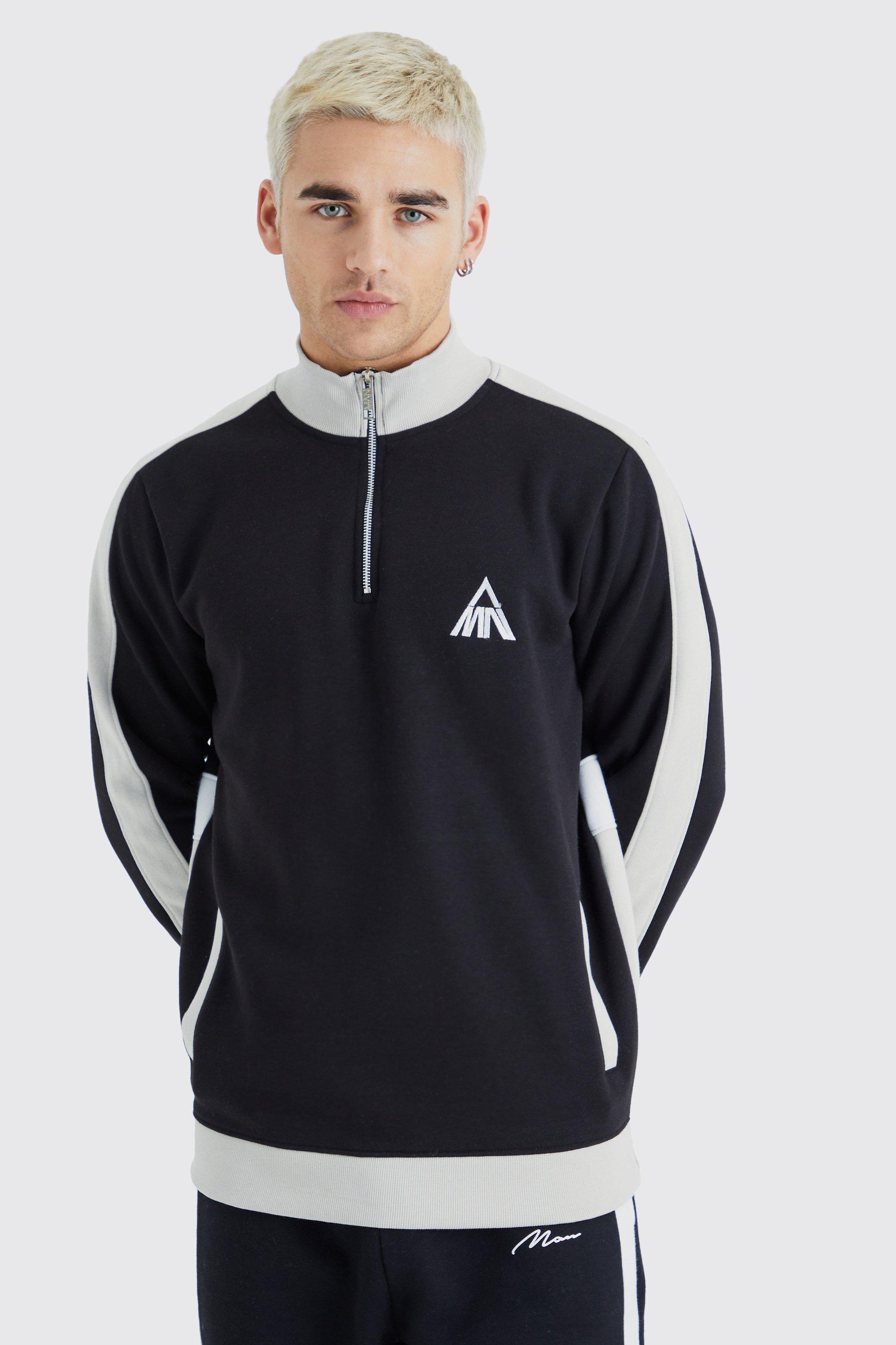 Man Side Panel 1/4 Zip Funnel Neck Sweatshirt | boohooMAN USA Product Image