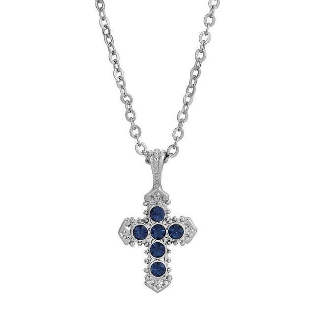 Symbols of Faith Silver-Tone Blue Cross Necklace, Womens Product Image