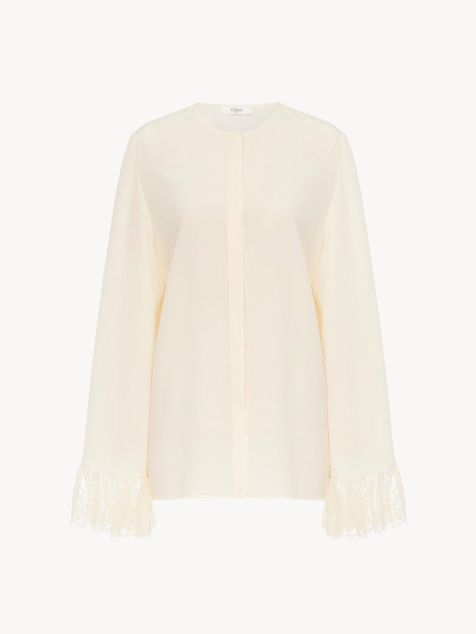 Collarless fluid blouse in crêpe de chine Product Image