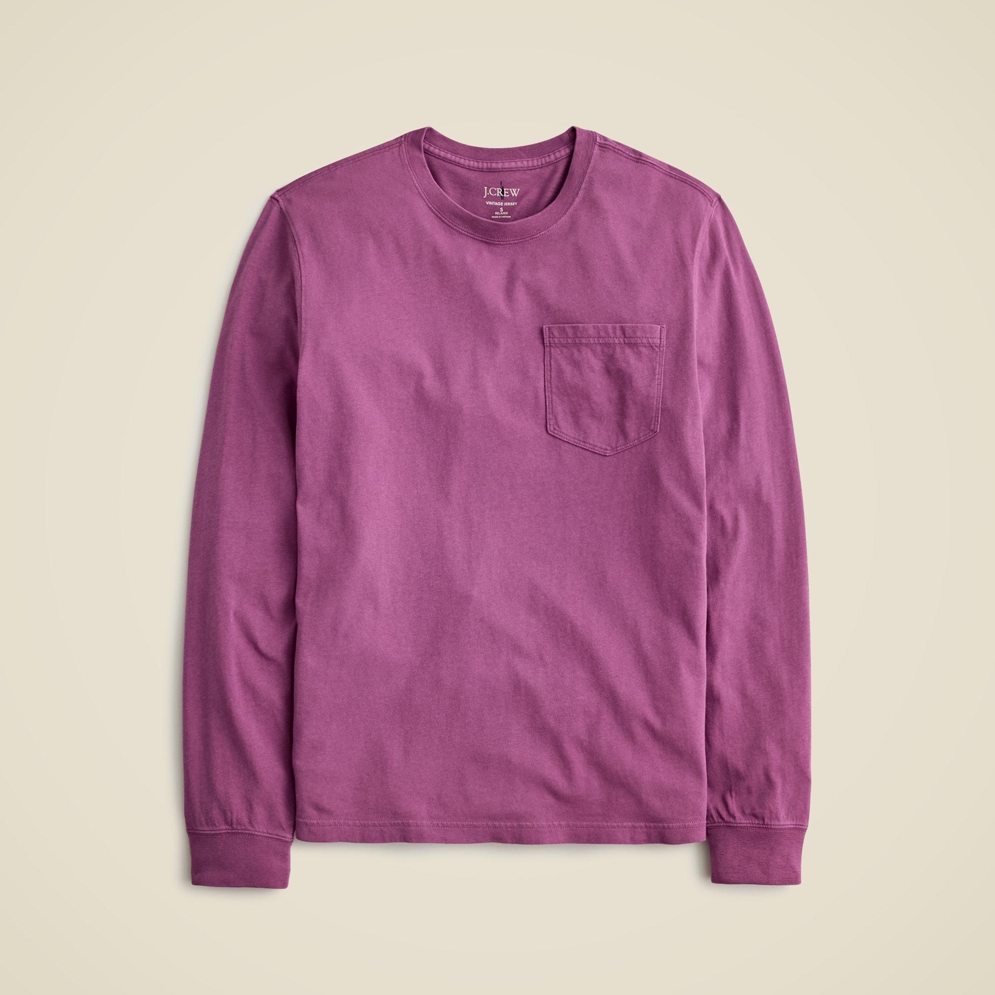 Long-sleeve vintage-wash cotton pocket T-shirt Product Image