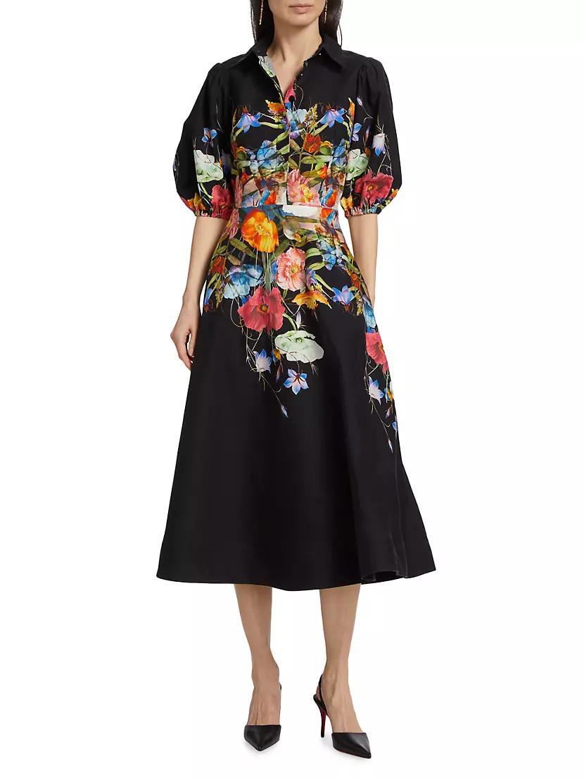 Floral Cotton Puff-Sleeve Midi-Dress Product Image