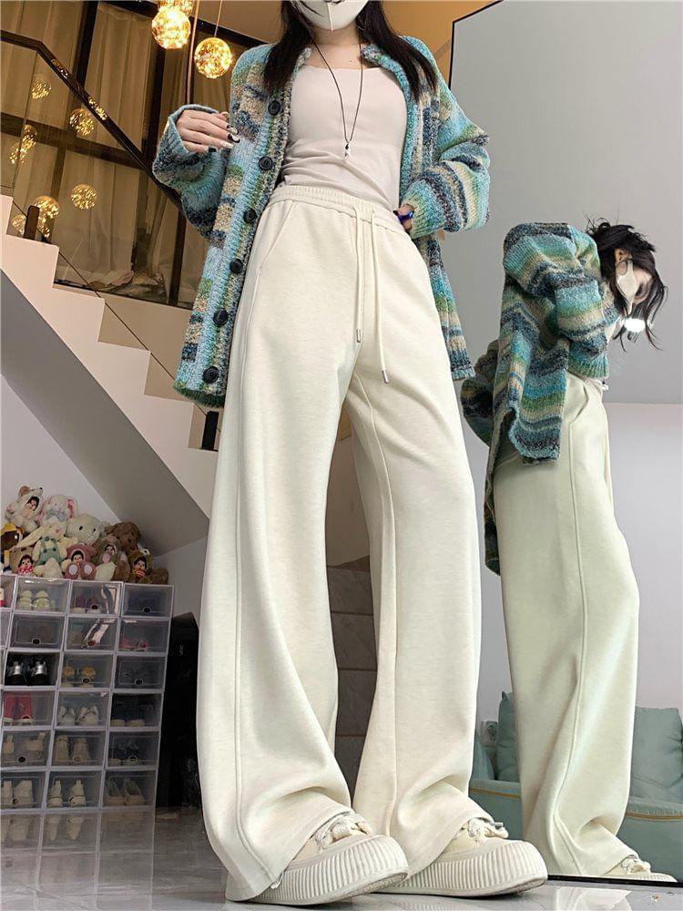 High Waist Plain Wide Leg Sweatpants Product Image