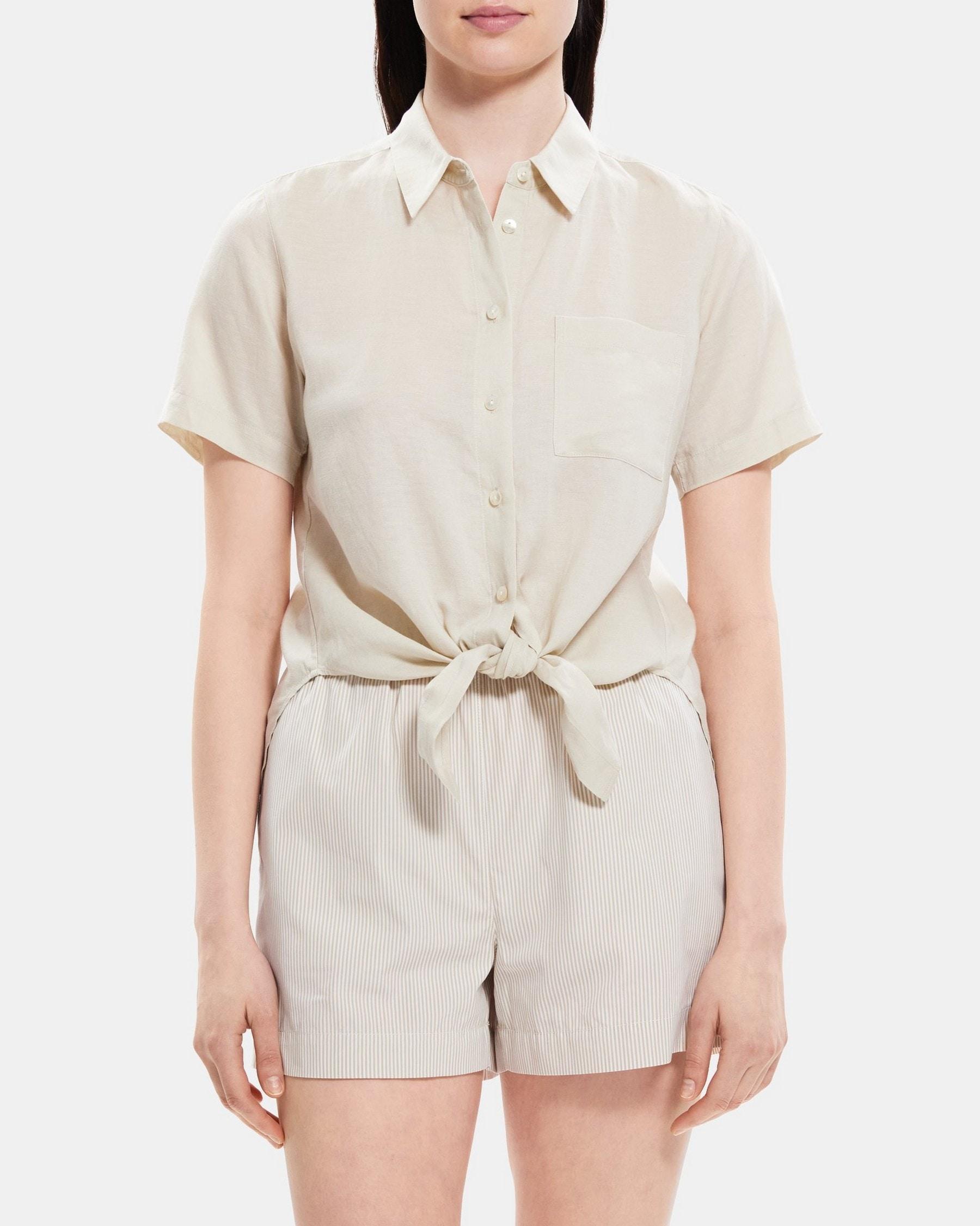 Tie-Front Shirt in Linen-Tencel Product Image