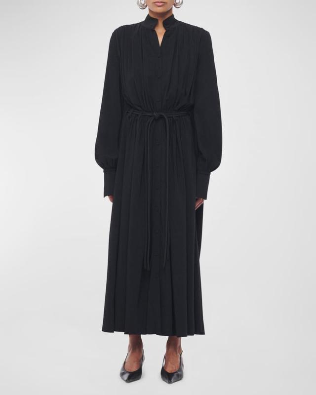 Long Pleated Drawstring Shirtdress Product Image