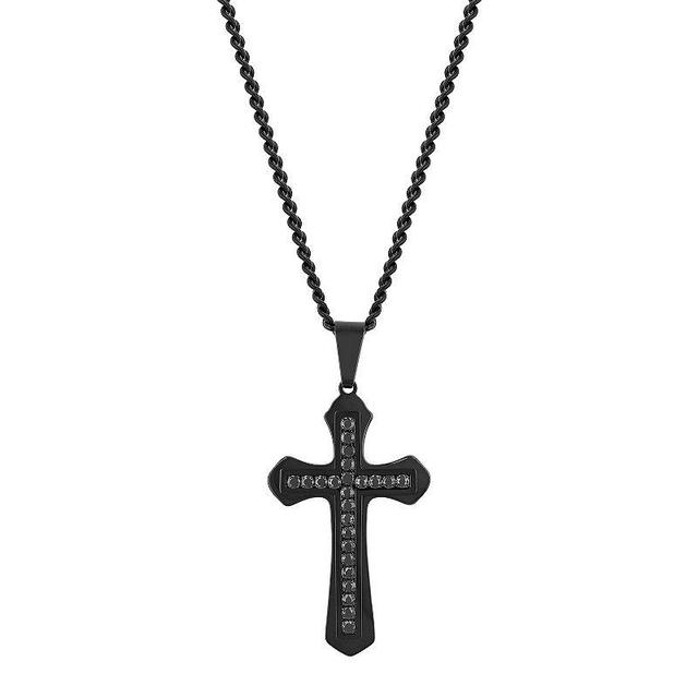 Steel Nation Mens Black Stainless Steel Crystal Cross Pendant Necklace Product Image