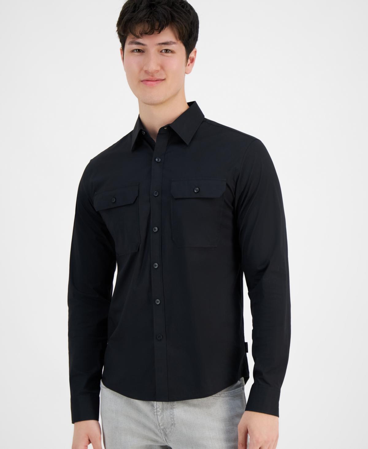 Michael Kors Mens Military Long Sleeve Button-Front Double-Pocket Shirt Product Image