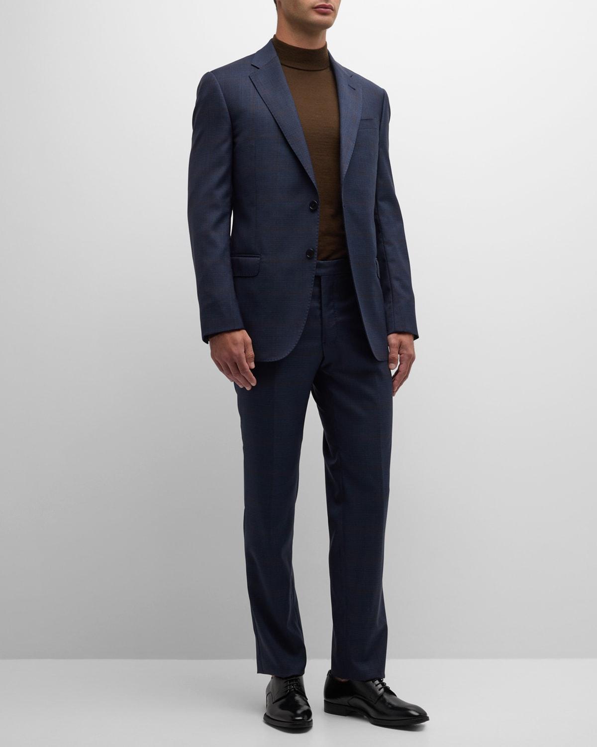 Mens Windowpane Wool Suit Product Image